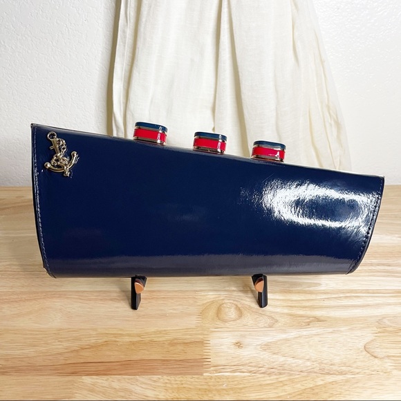 kate spade Handbags - Kate Spade All Aboard Leather Ship Clutch Nautical Blue EUC